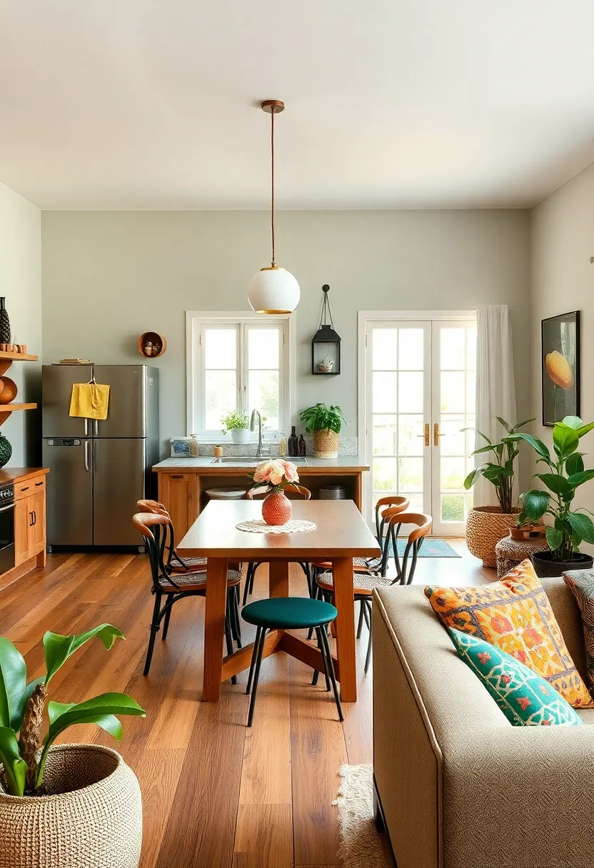 30+ Beautiful Kitchen Diner Living Room Ideas for Open Spaces - 8. Color Palette: Earthy Tones and Vibrant Accents