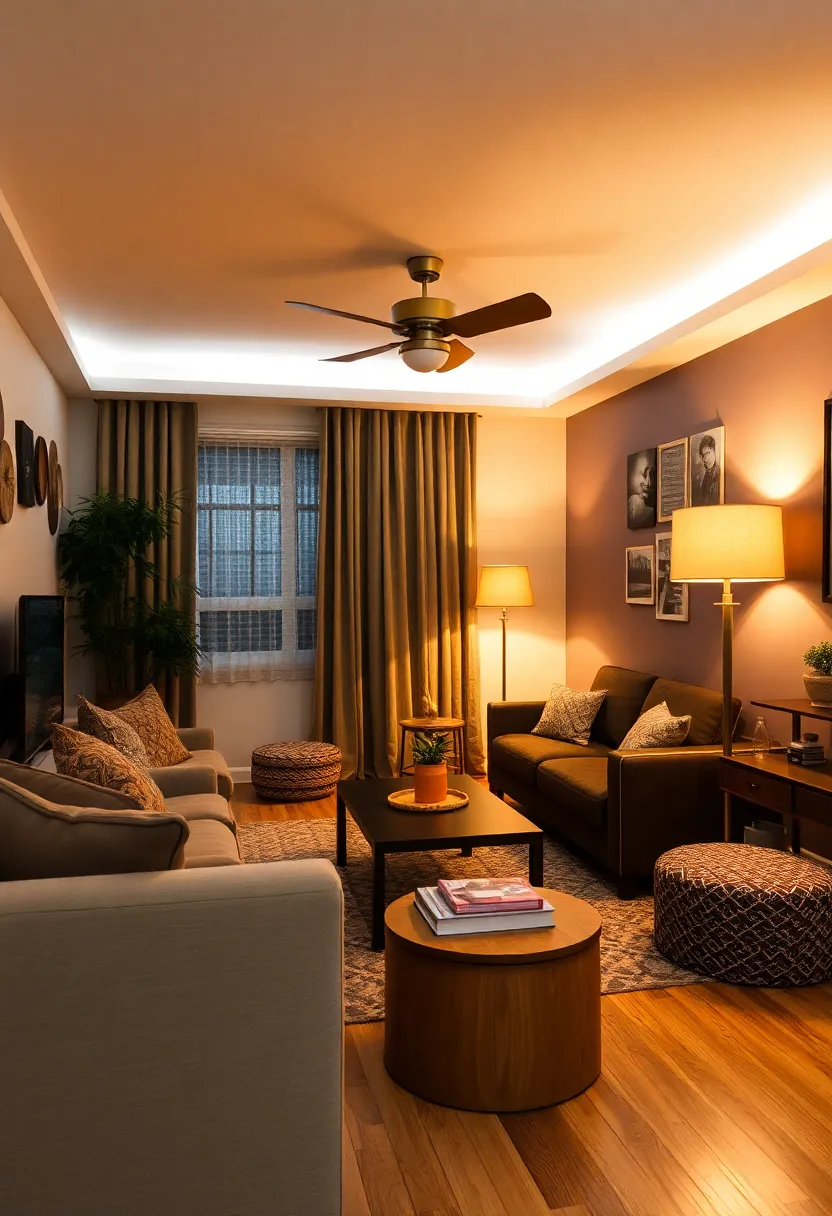 30+ Clever Ideas for Small Living Room with Kitchen Combo - 12. Layered Lighting