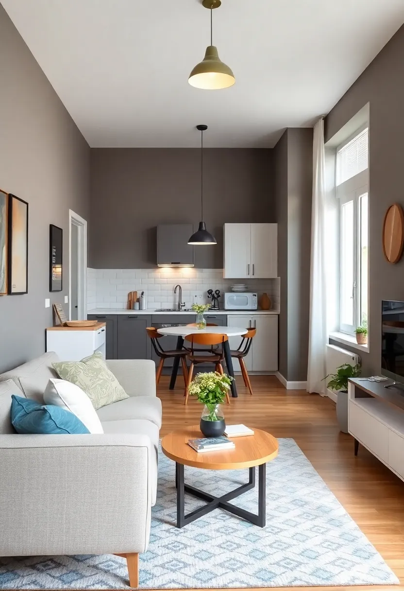 30+ Clever Ideas for Small Living Room with Kitchen Combo - 13. Color Palette Harmony