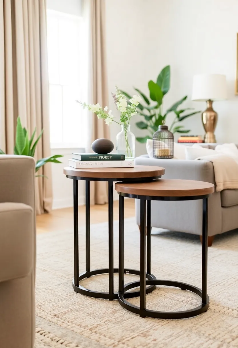 30+ Clever Ideas for Small Living Room with Kitchen Combo - 3. Nesting Tables for Flexibility