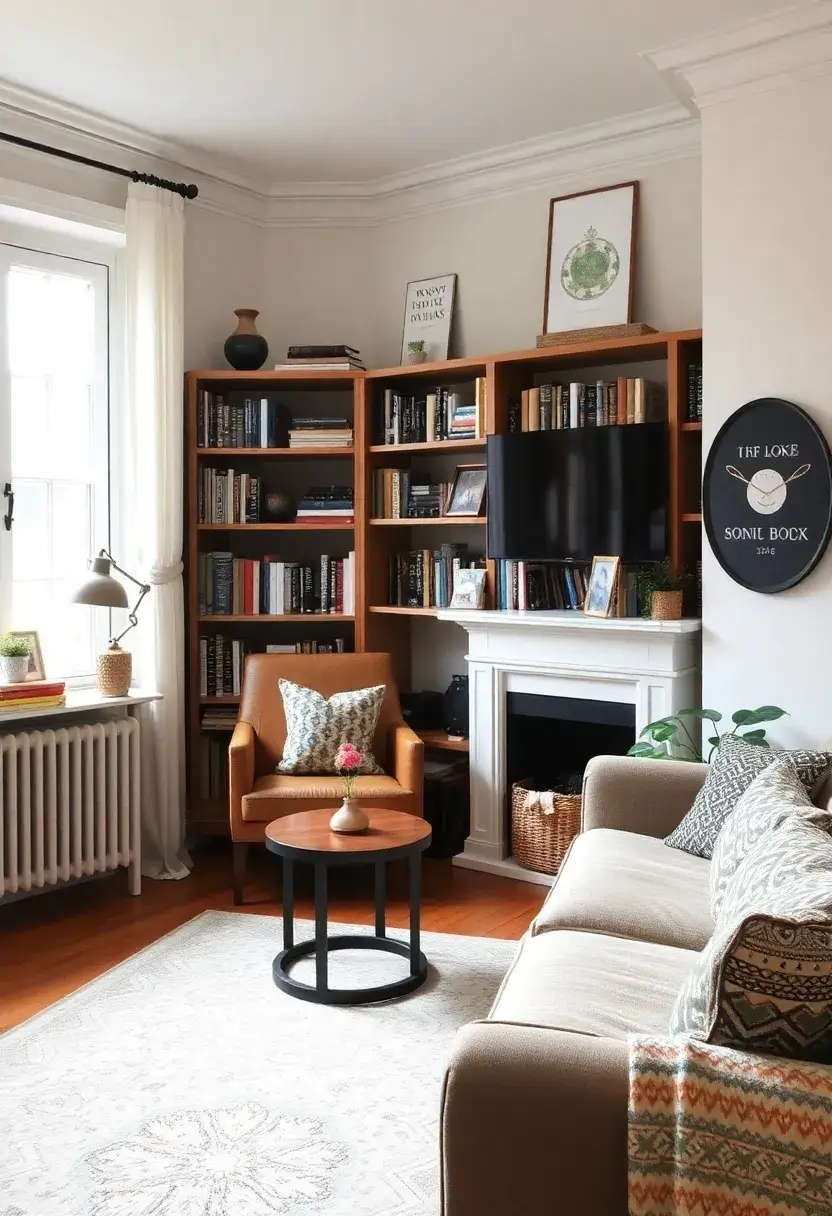 30+ Clever Ideas for Small Living Room with Kitchen Combo - 30. Personal Library Corner