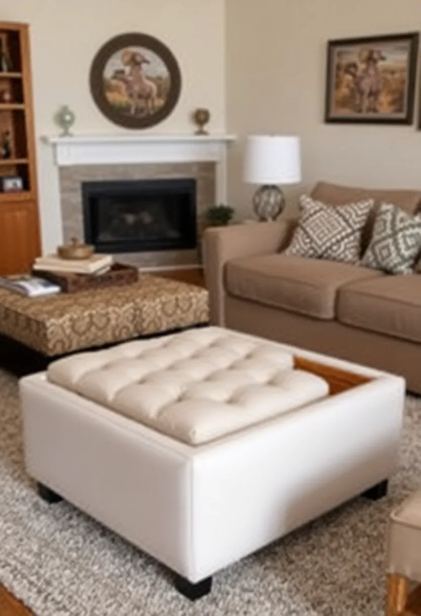 30+ Clever Ideas for Small Living Room with Kitchen Combo - 4. Multi-Functional Ottoman