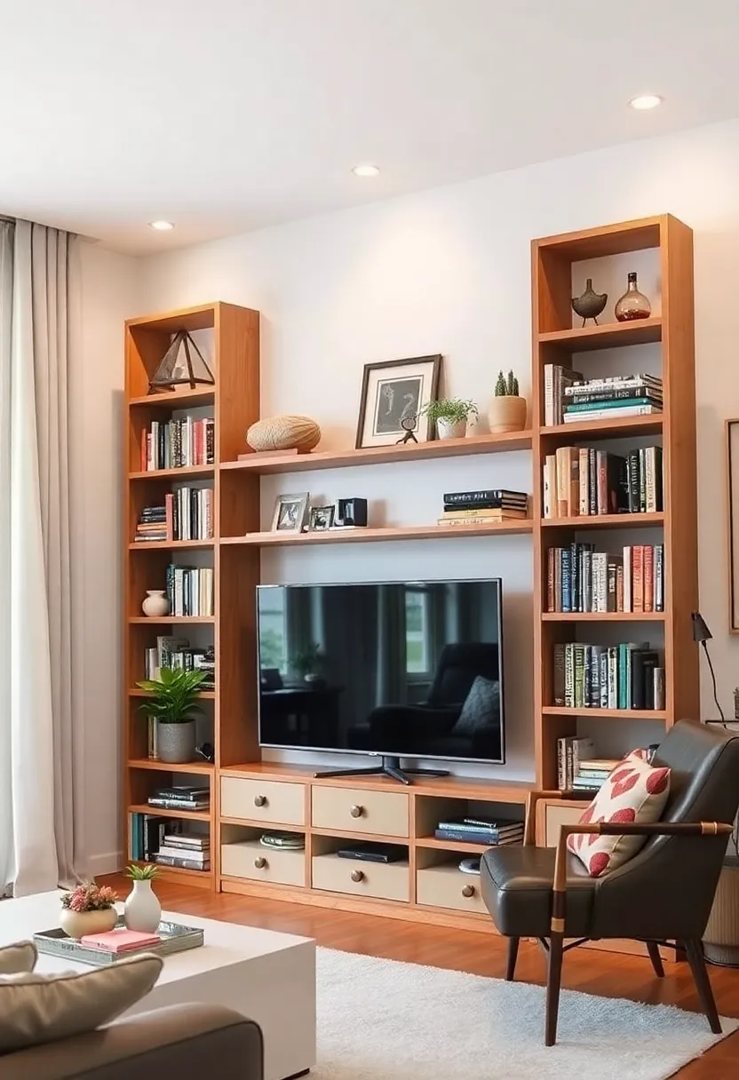 30+ Clever Ideas to Hide Your TV in the Living Room Seamlessly - 11. Bookshelves with TV Nook