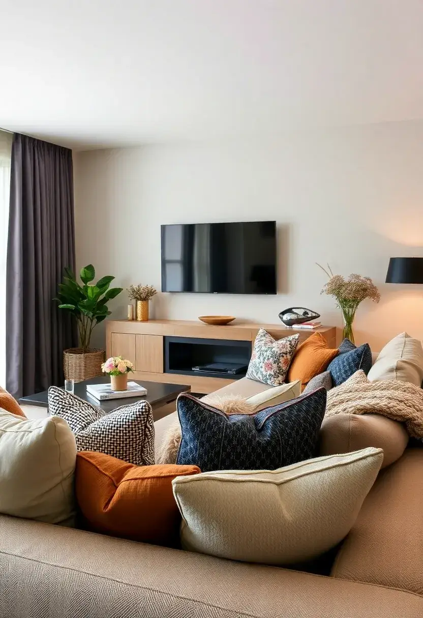 30+ Clever Ideas to Hide Your TV in the Living Room Seamlessly - 18. Layered Textures