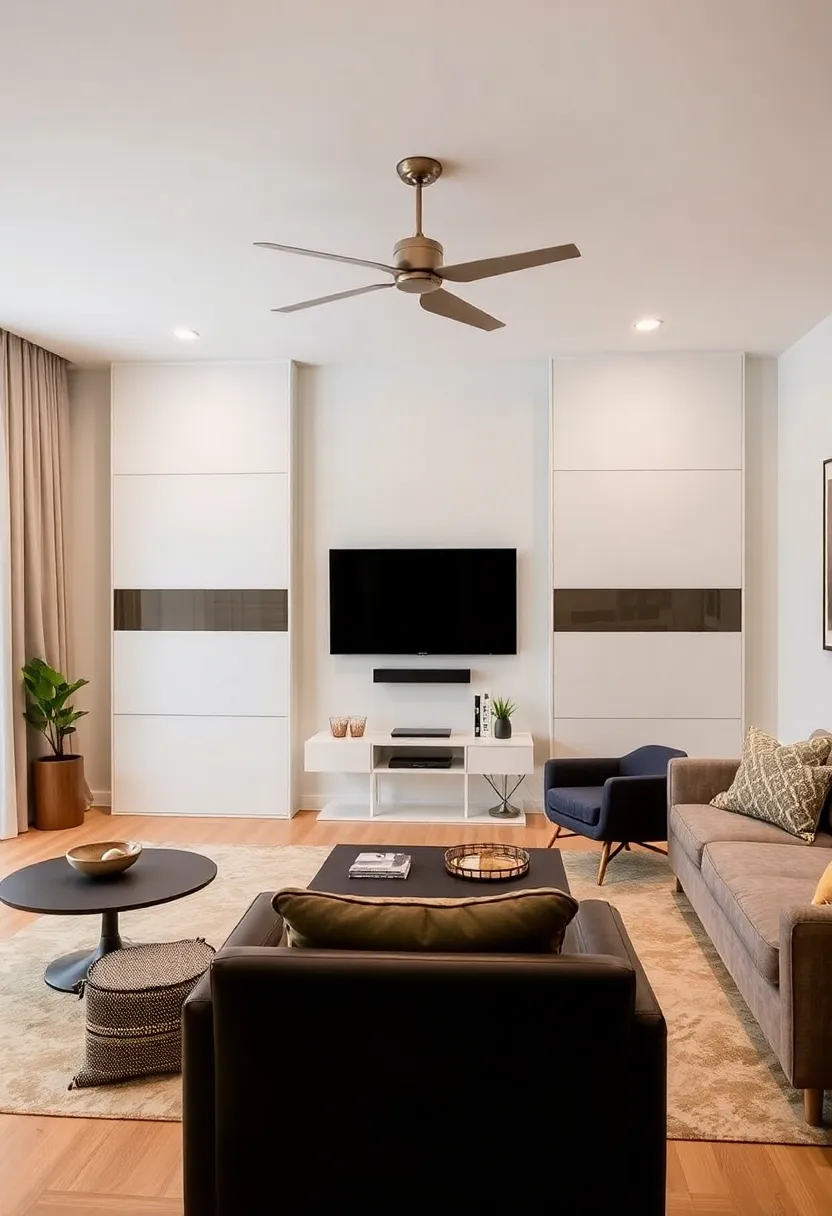 30+ Clever Ideas to Hide Your TV in the Living Room Seamlessly - 27. Behind Sliding Doors