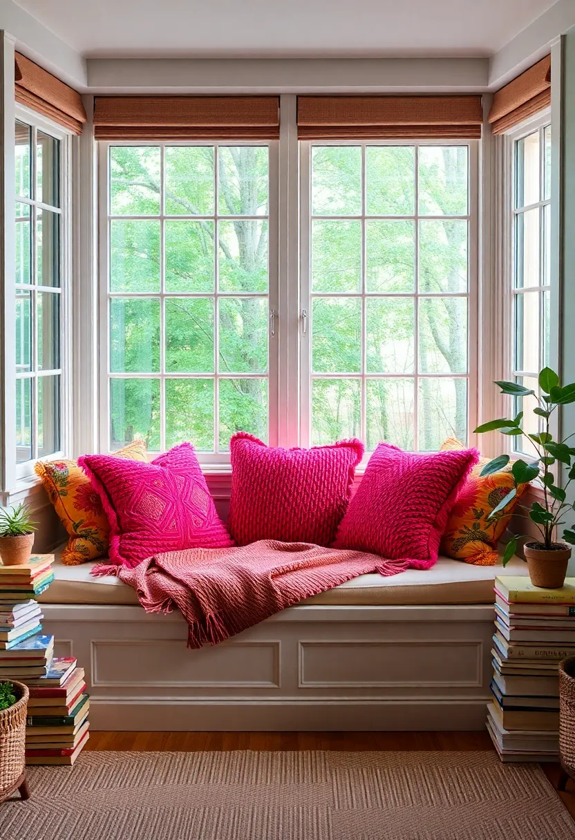 30+ Cozy Bay Window Ideas for Living Room Seating and Style - 1. The Classic Cushion Retreat