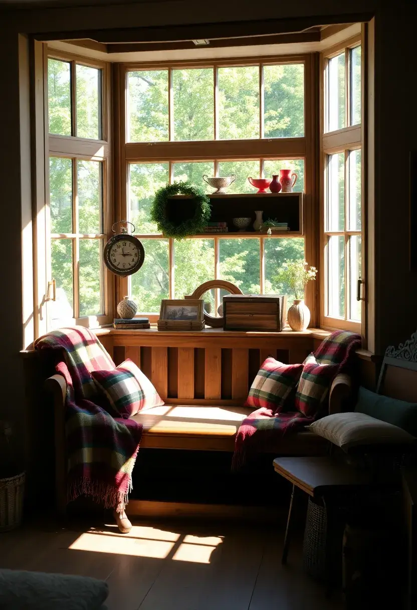 30+ Cozy Bay Window Ideas for Living Room Seating and Style - 4. Rustic Retreat