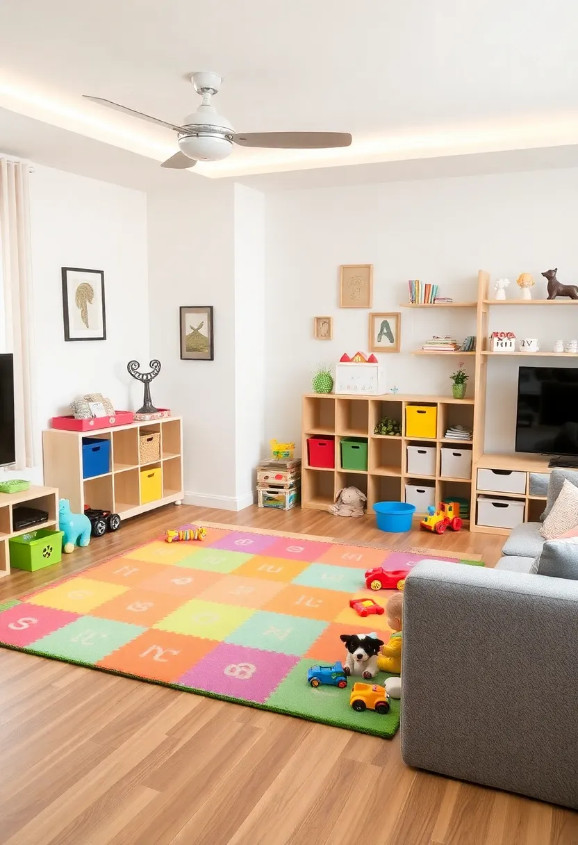 30+ Cozy and Functional Family Living Room Ideas for All Ages - 15. Child-Friendly Play Zones