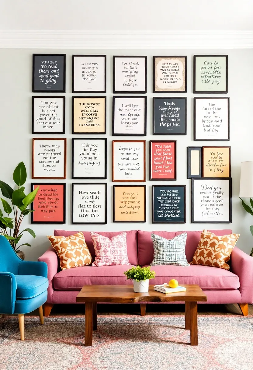30+ Cozy and Functional Family Living Room Ideas for All Ages - 24. Inspirational Quote Wall