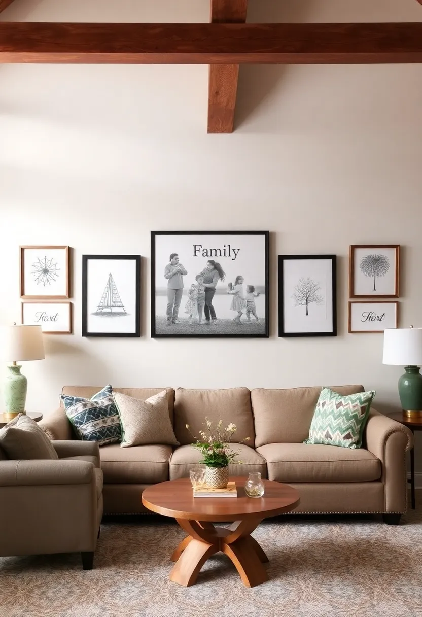 30+ Cozy and Functional Family Living Room Ideas for All Ages - 26. Custom Family Art Pieces