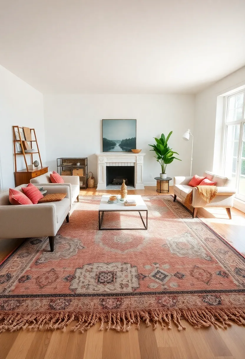 30+ Creative Ideas for Big Living Rooms That Feel Warm and Inviting - 1. Layered Rugs for Texture