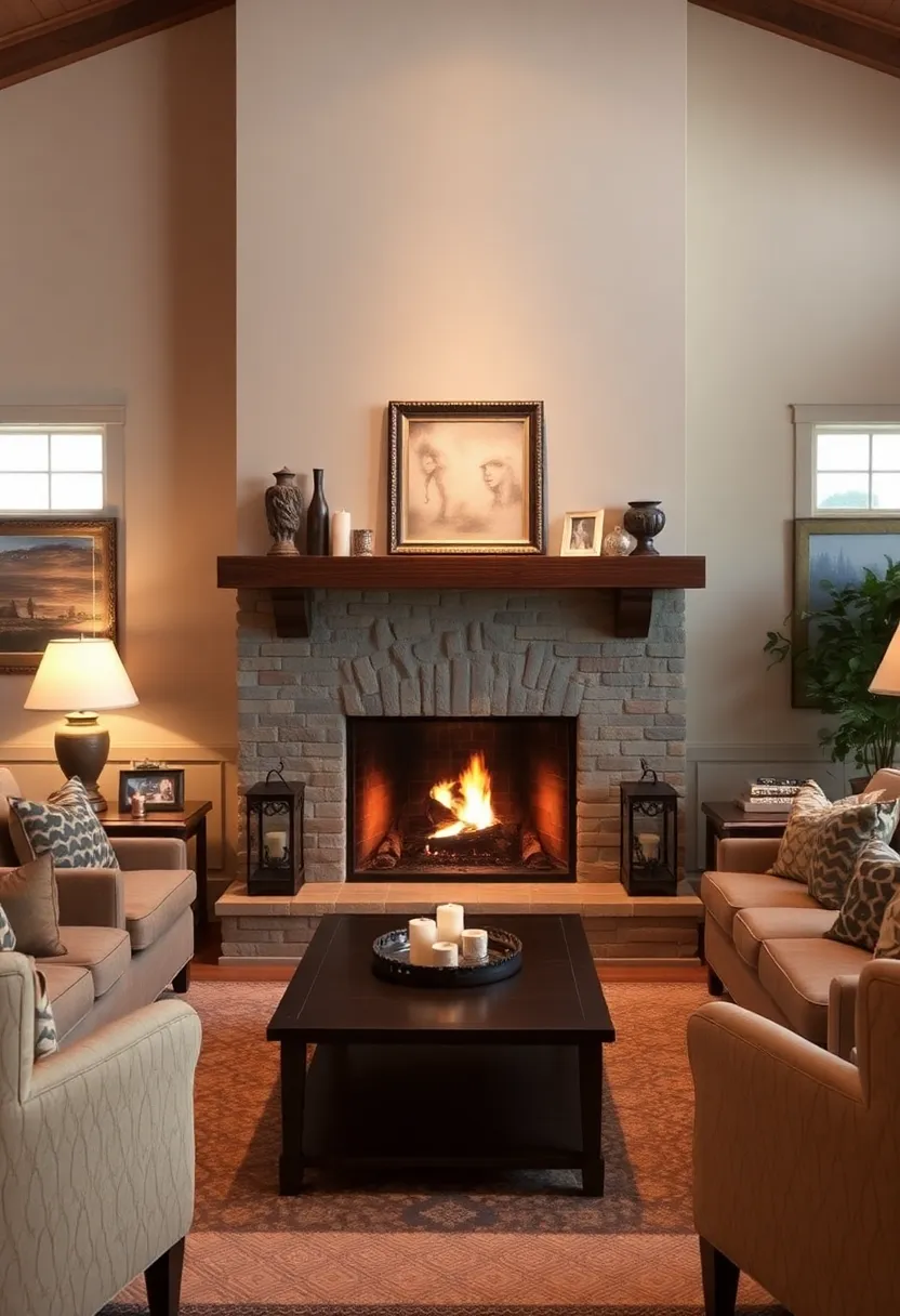 30+ Creative Ideas for Big Living Rooms That Feel Warm and Inviting - 12. Cozy Fireplaces as Focal Points
