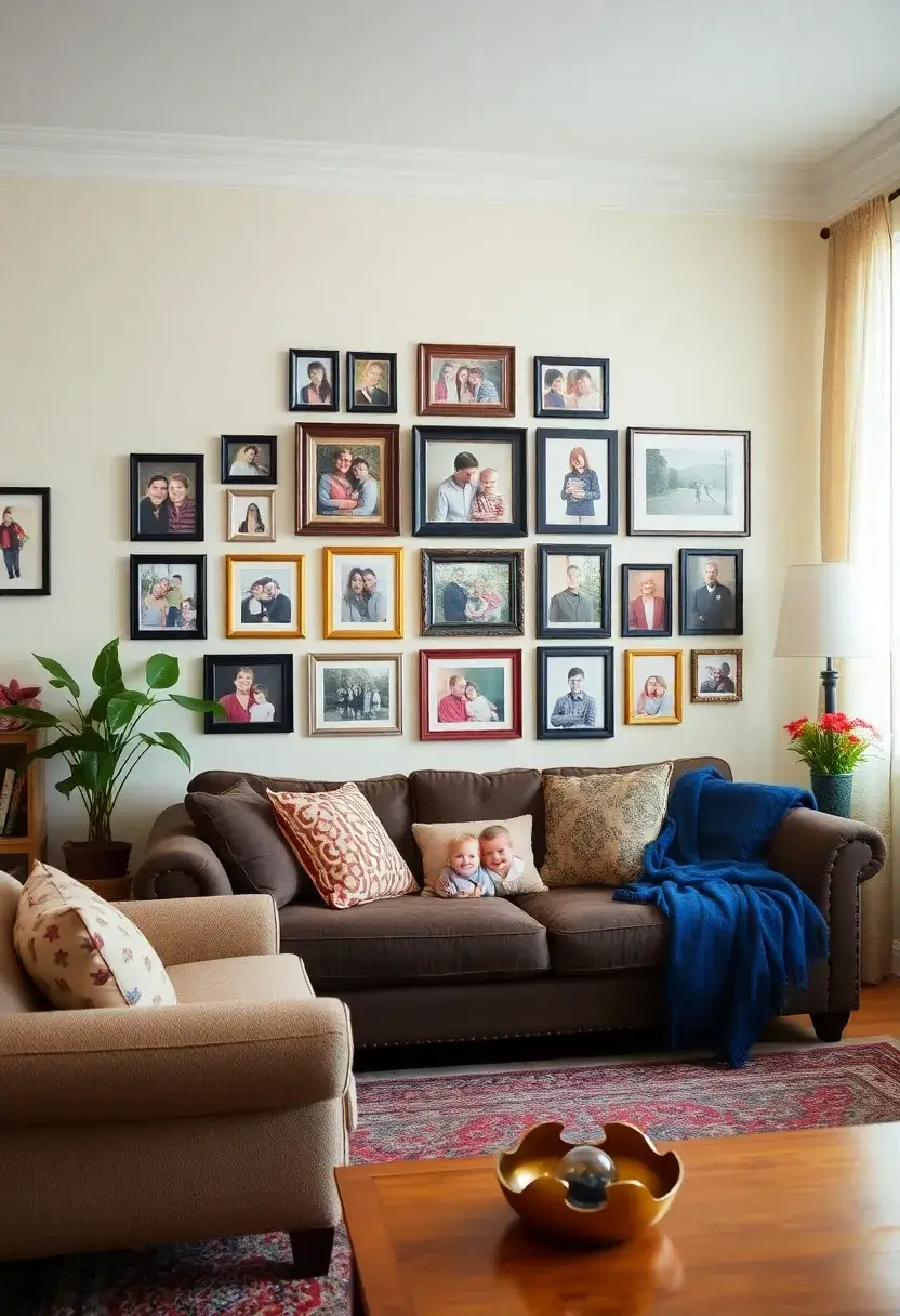30+ Creative Ideas for Big Living Rooms That Feel Warm and Inviting - 14. Personal Touches with Family Photos