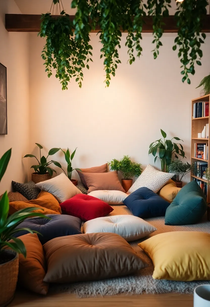 30+ Creative Ideas for Big Living Rooms That Feel Warm and Inviting - 2. Cozy Nooks with Floor Cushions