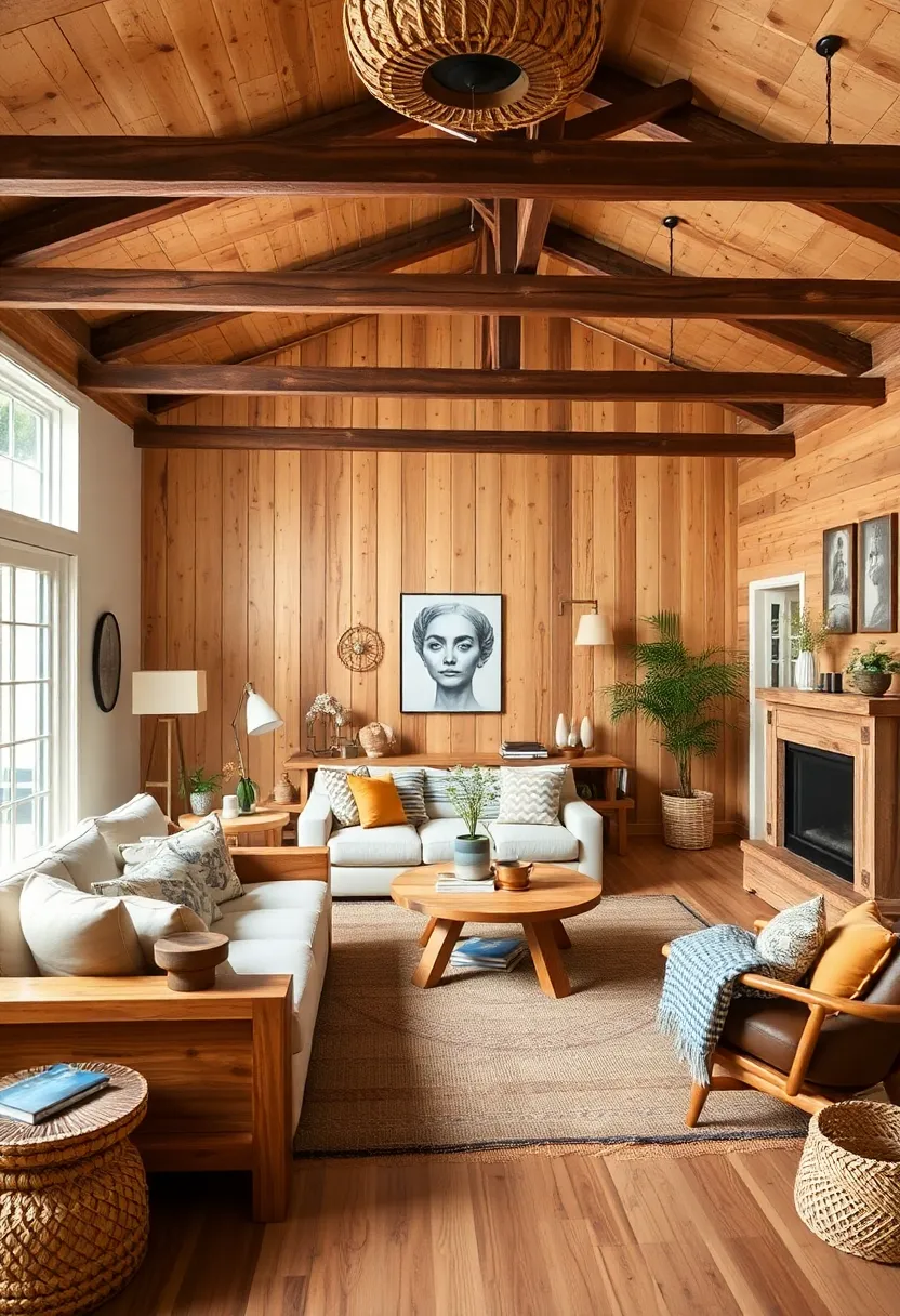 30+ Creative Ideas for Big Living Rooms That Feel Warm and Inviting - 20. Natural Wood Accents