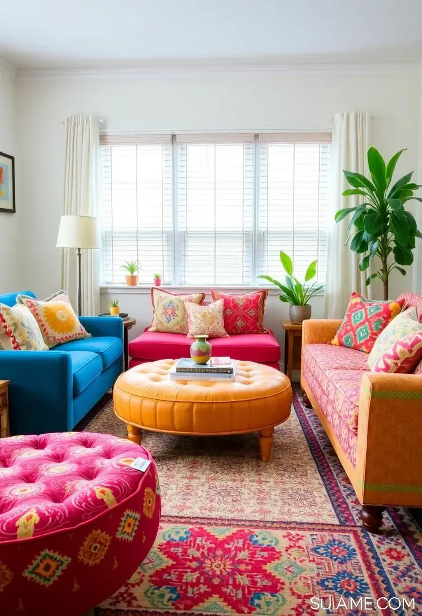 30+ Creative Ideas for Big Living Rooms That Feel Warm and Inviting - 23. Comfy Ottoman Seating