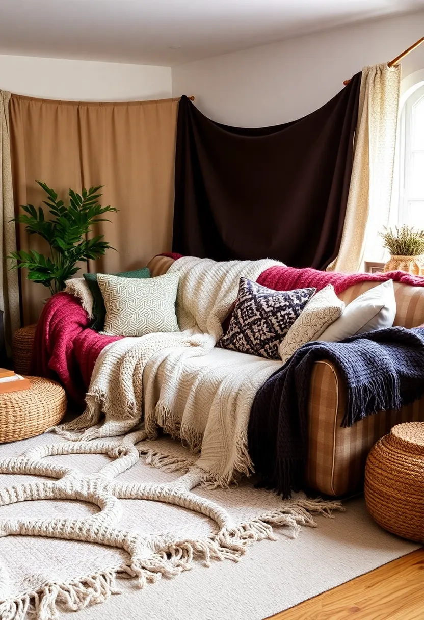 30+ Creative Ideas for Big Living Rooms That Feel Warm and Inviting - 25. Textured Blankets and Pillows