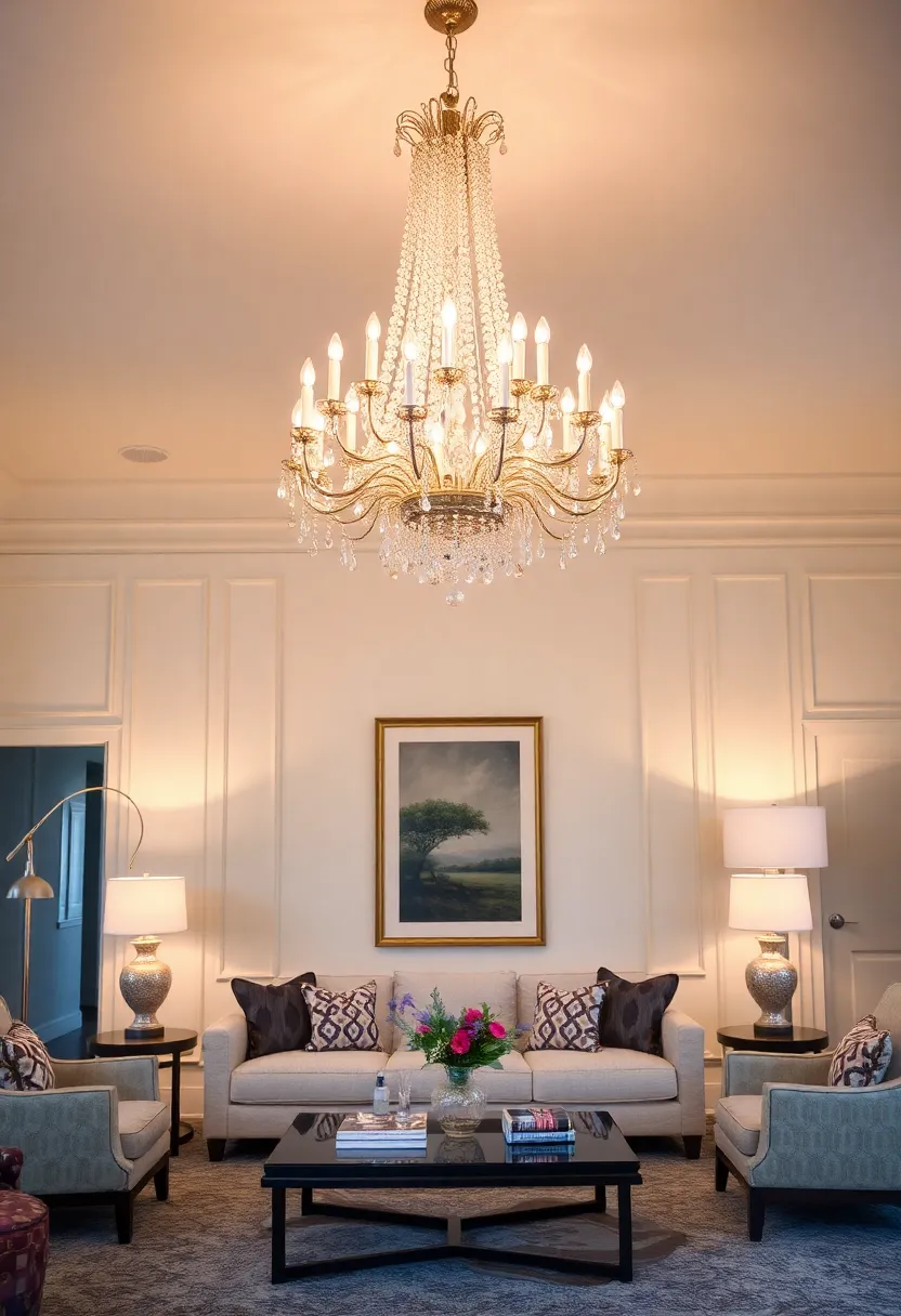 30+ Creative Ideas for Big Living Rooms That Feel Warm and Inviting - 7. Statement Lighting Fixtures