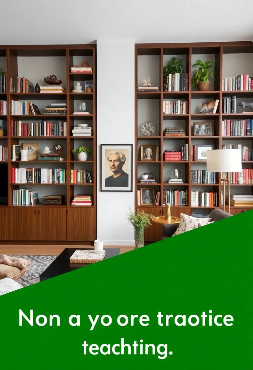 30+ Creative Ideas for Big Living Rooms That Feel Warm and Inviting - 8. Spacious Bookshelves for Personality