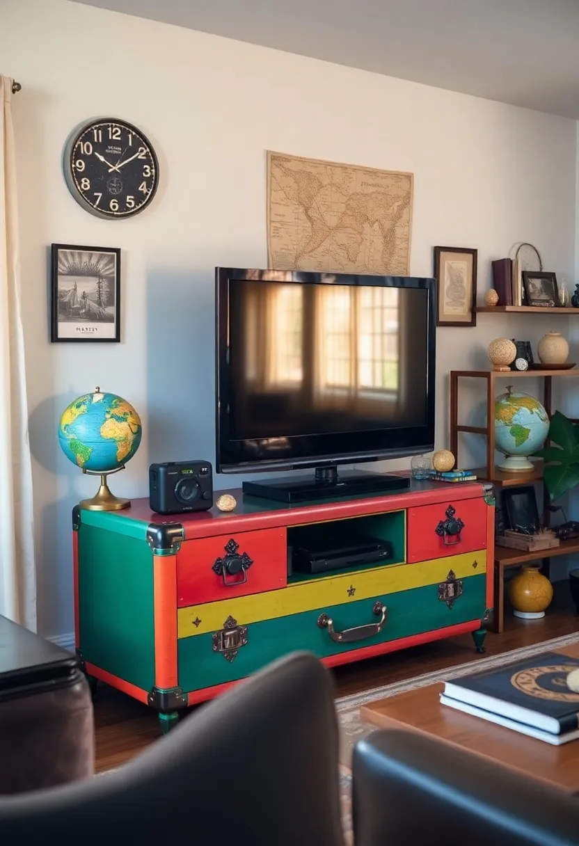 30+ Creative TV Stand Ideas for Living Room Design 8 30+ Creative TV Stand Ideas for Living Room Design - 2. Vintage Suitcase Stand