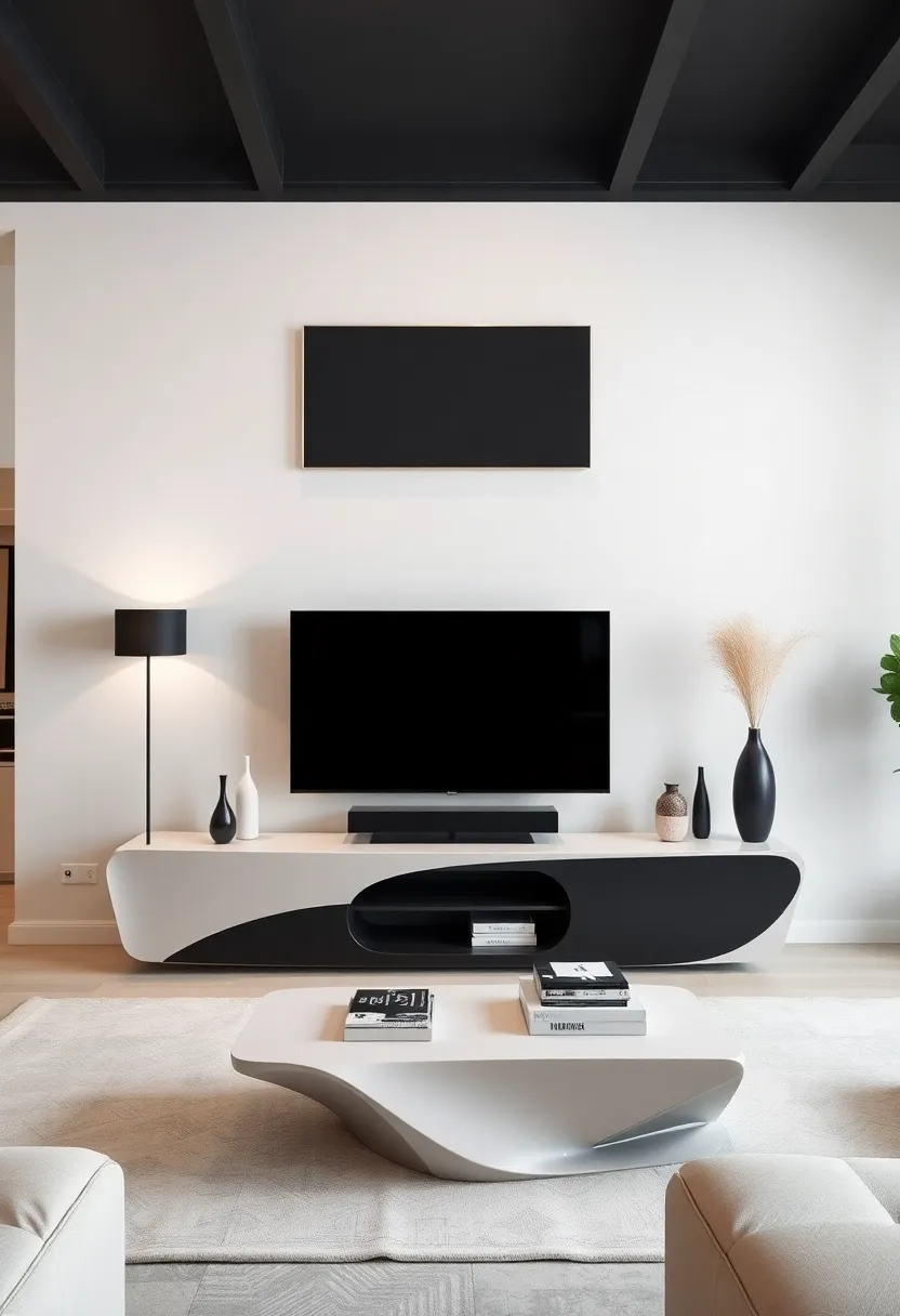 30+ Creative TV Stand Ideas for Living Room Design 142 30+ Creative TV Stand Ideas for Living Room Design - 22. Artistic Sculptural Stand