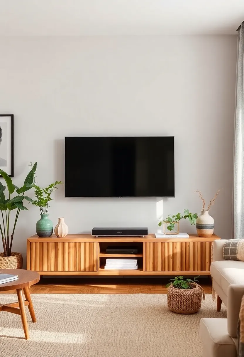 30+ Creative TV Stand Ideas for Living Room Design 177 30+ Creative TV Stand Ideas for Living Room Design - 27. Eco-friendly Bamboo Stand