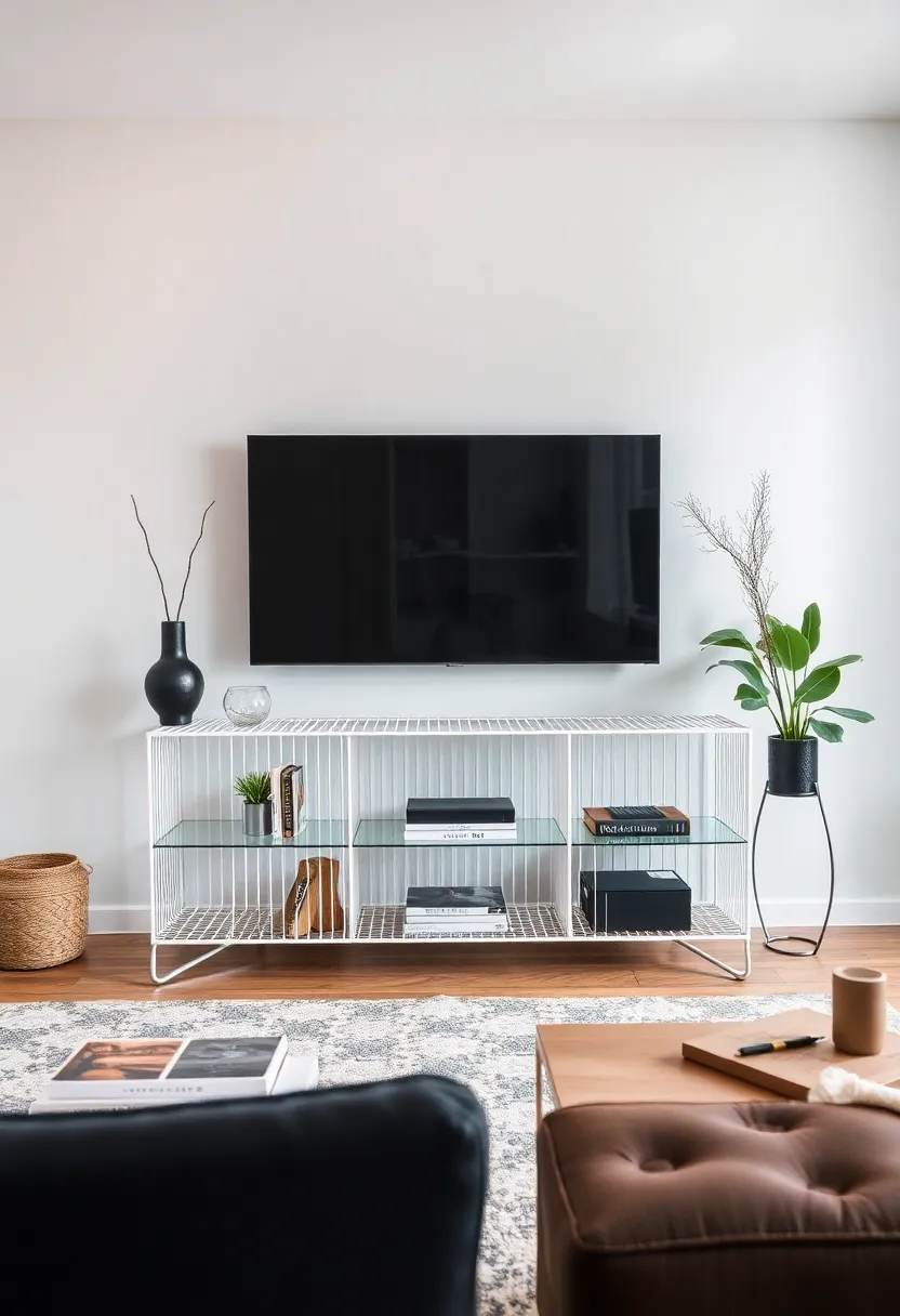 30+ Creative TV Stand Ideas for Living Room Design 184 30+ Creative TV Stand Ideas for Living Room Design - 28. Unique Wireframe Stand