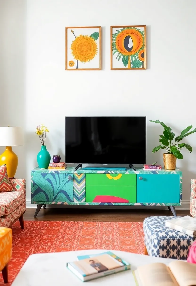 30+ Creative TV Stand Ideas for Living Room Design 189 30+ Creative TV Stand Ideas for Living Room Design - 29. Custom Colorful Stand