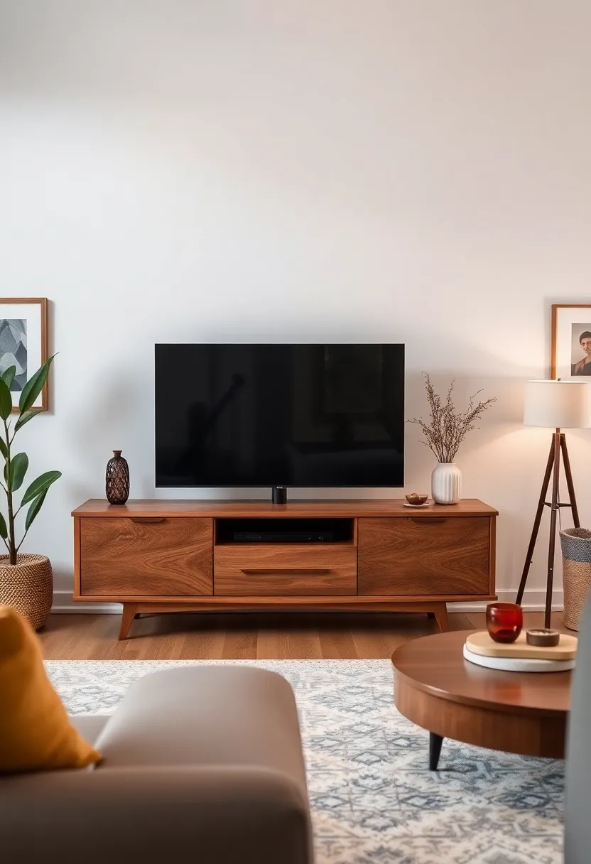 30+ Creative TV Stand Ideas for Living Room Design 48 30+ Creative TV Stand Ideas for Living Room Design - 8. Mid-Century Modern Stand