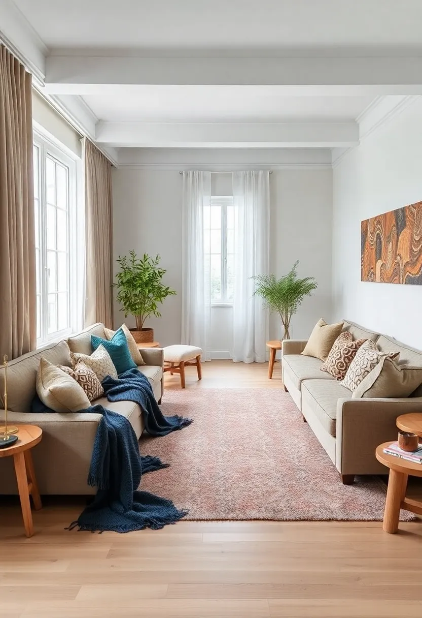 30+ Design Ideas for a Long Living Room That Flows Naturally 190 30+ Design Ideas for a Long Living Room That Flows Naturally - 28. Curated Textiles