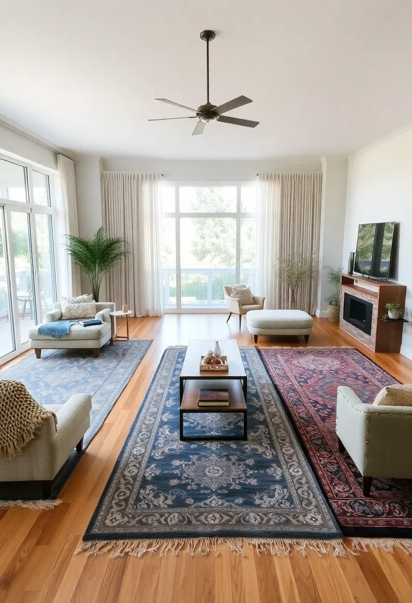 30+ Design Ideas for a Long Living Room That Flows Naturally 29 30+ Design Ideas for a Long Living Room That Flows Naturally - 5. Create Zones with Rugs