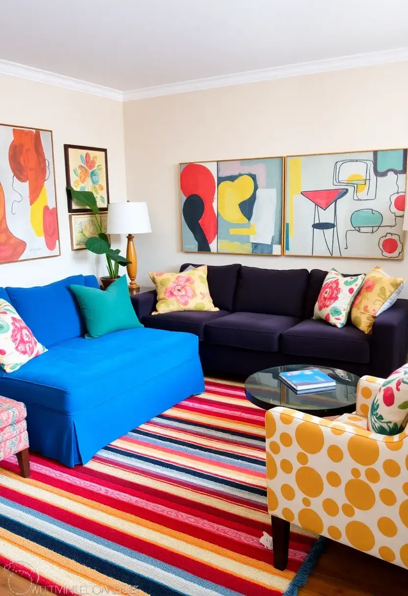 30+ Eclectic Living Room Ideas to Express Your Personality - 3. Playful Patterns Galore