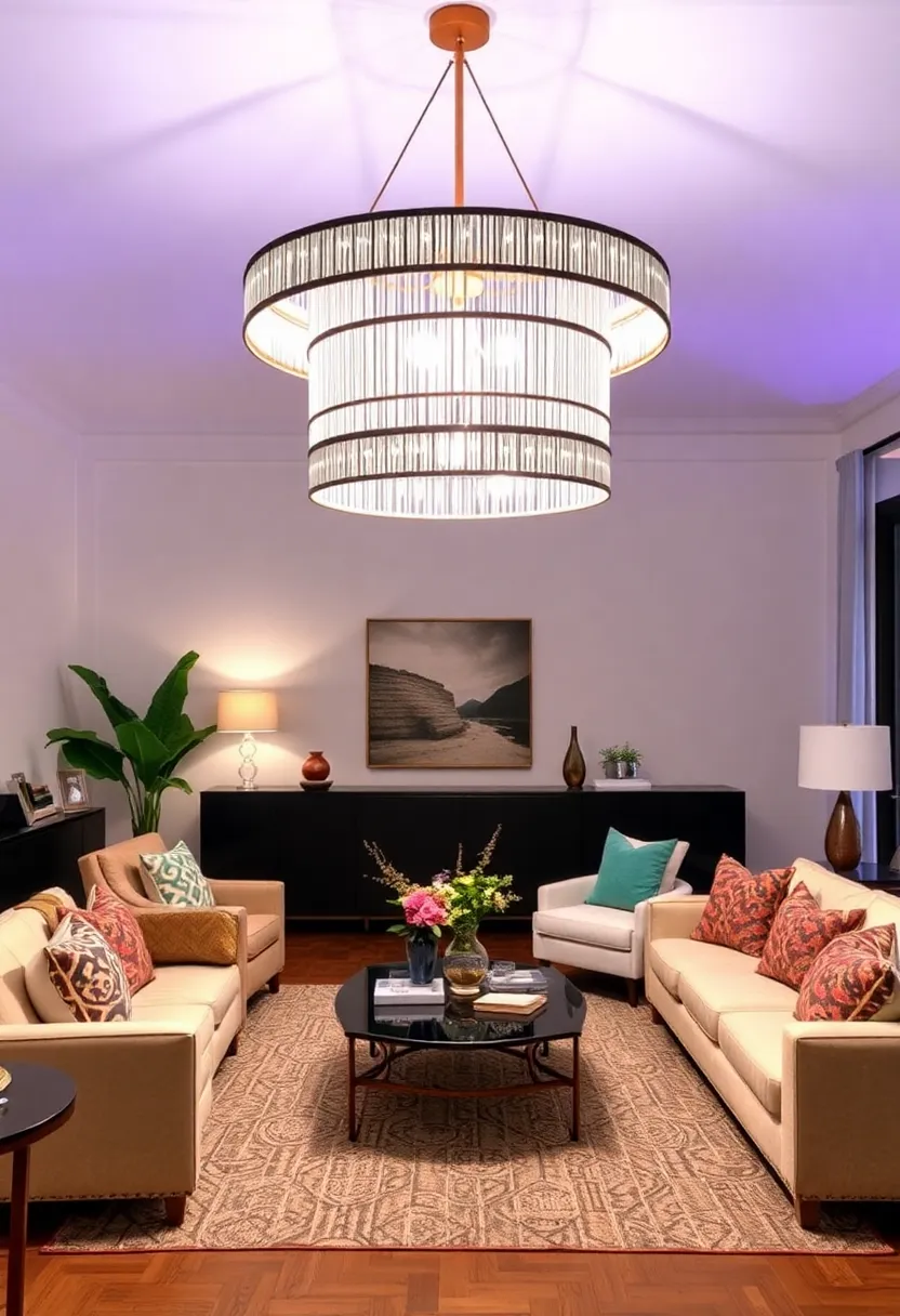 30+ Eclectic Living Room Ideas to Express Your Personality - 6. Statement Lighting Fixtures