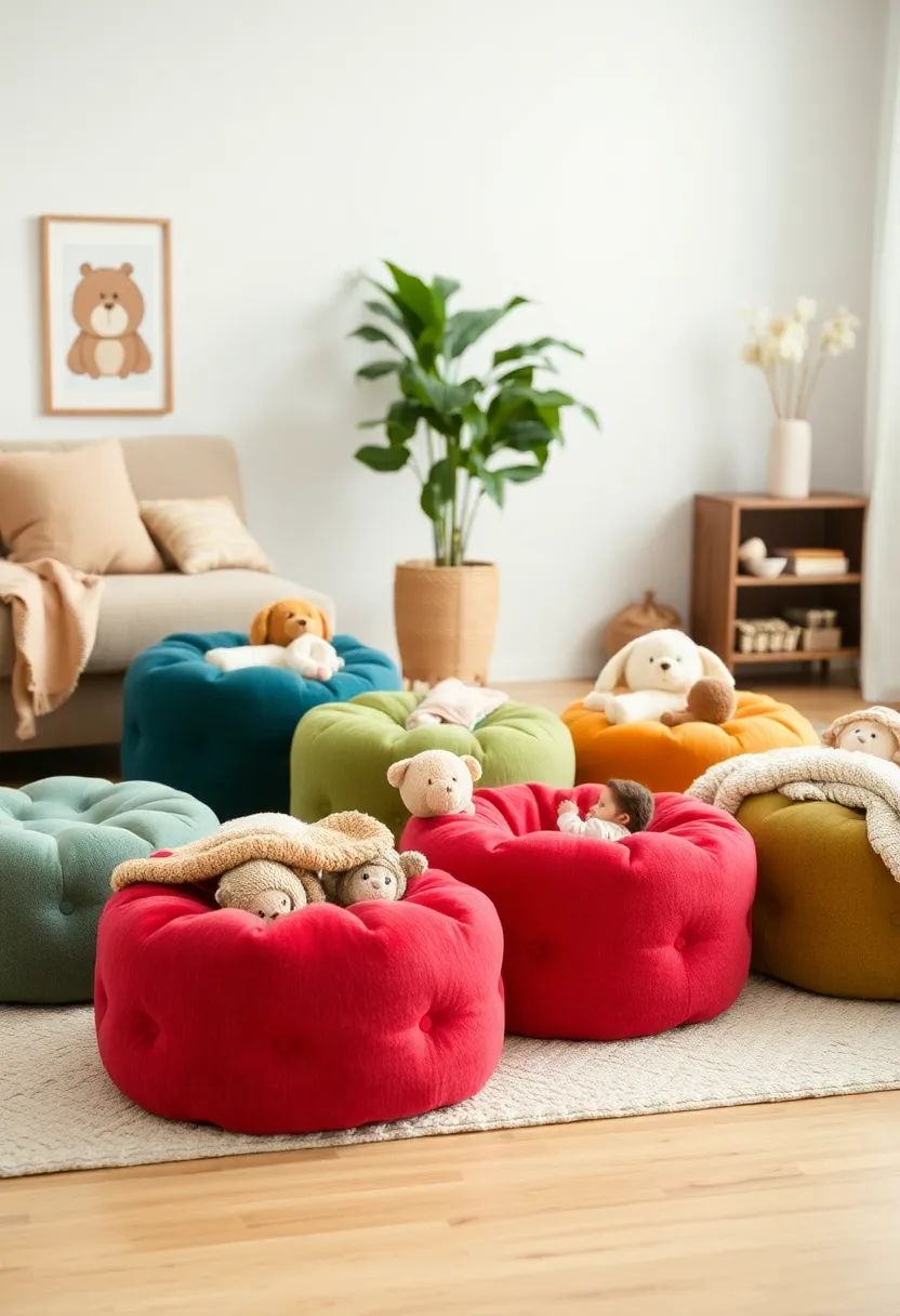 30+ Fabric Storage Ideas to Keep Your Home Organized and Chic - 21. Fluffy Fabric Storage Poufs