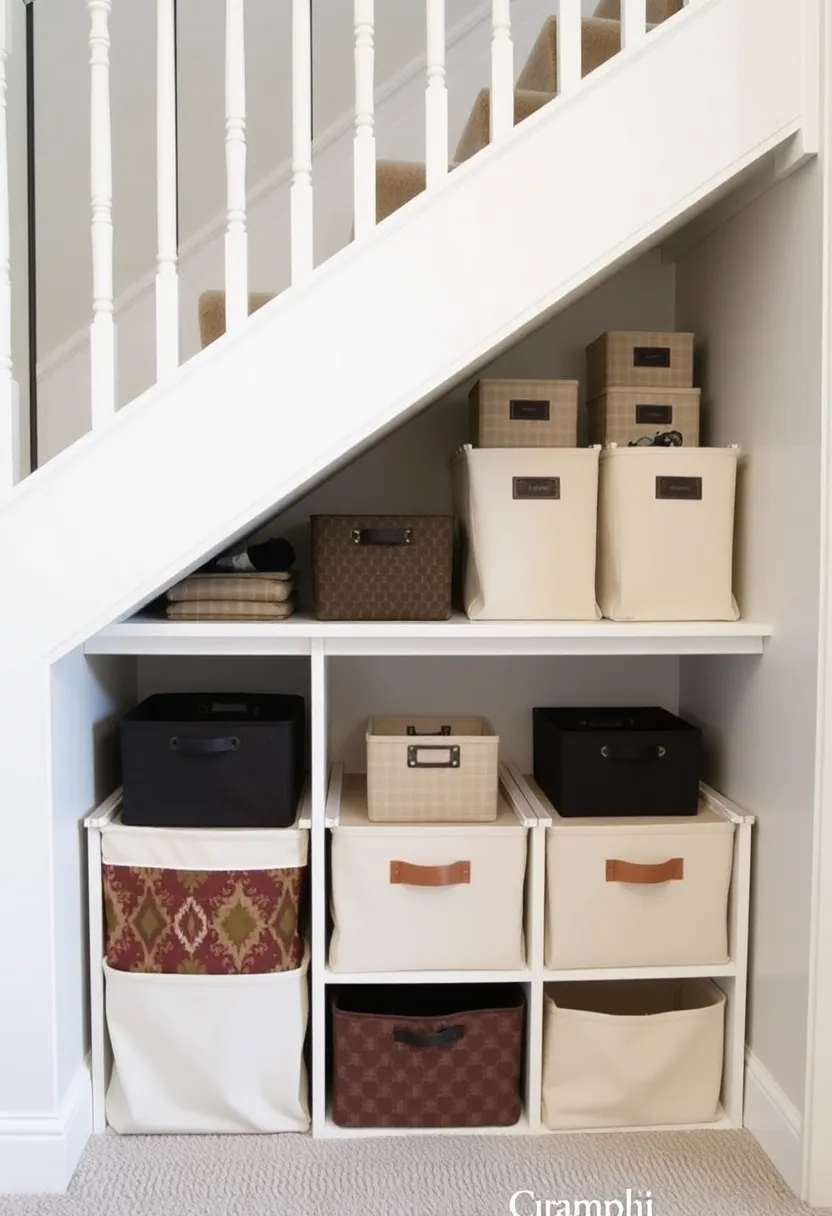 30+ Fabric Storage Ideas to Keep Your Home Organized and Chic - 30. Stylish Fabric Storage Under Stairs