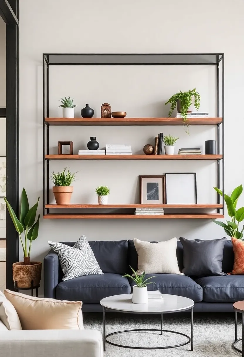 30+ Floating Shelf Ideas for Living Room Décor and Storage 111 30+ Floating Shelf Ideas for Living Room Décor and Storage - 17. Industrial Chic Shelves