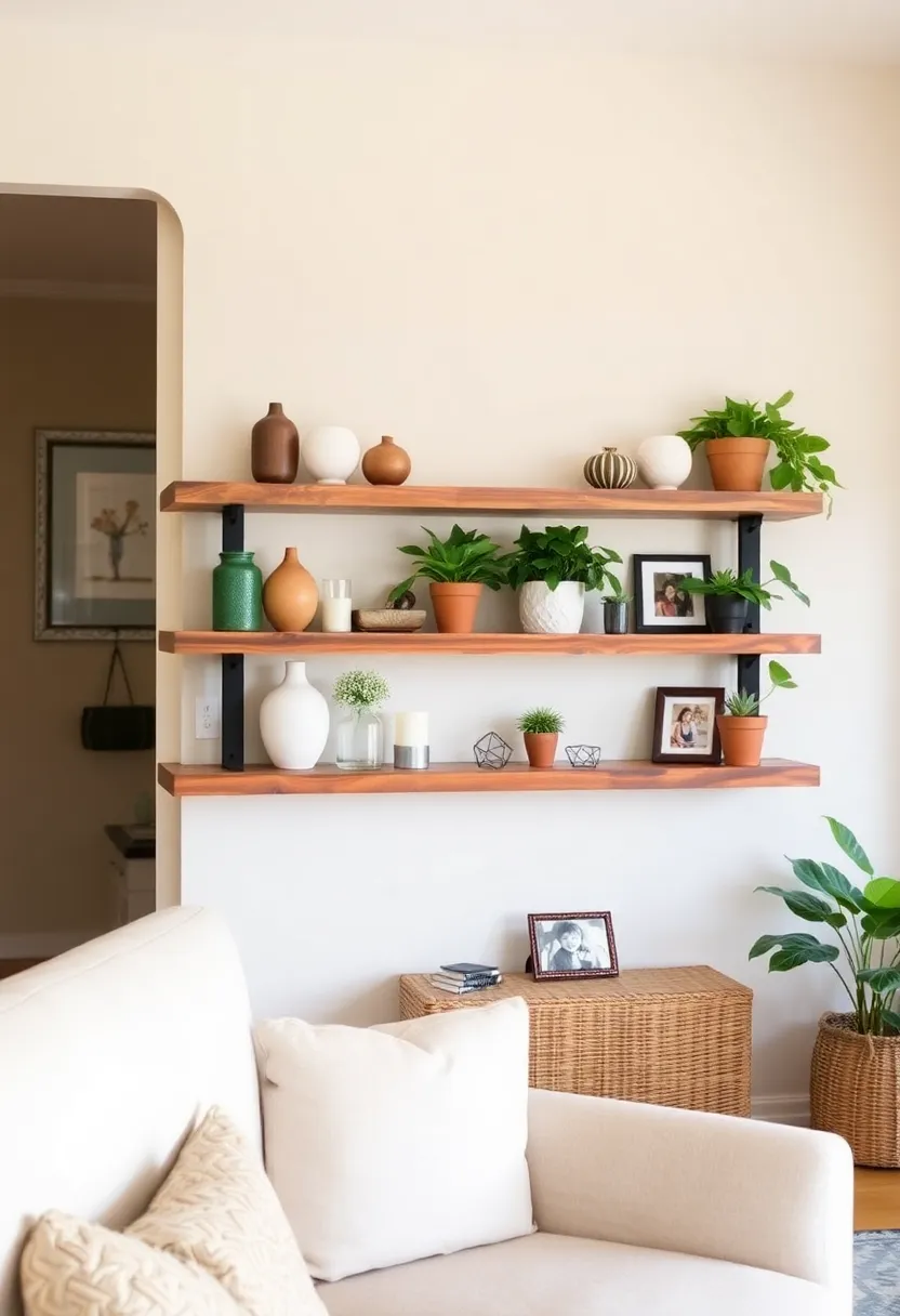 30+ Floating Shelf Ideas for Living Room Décor and Storage 8 30+ Floating Shelf Ideas for Living Room Décor and Storage - 2. Rustic Wood Shelves