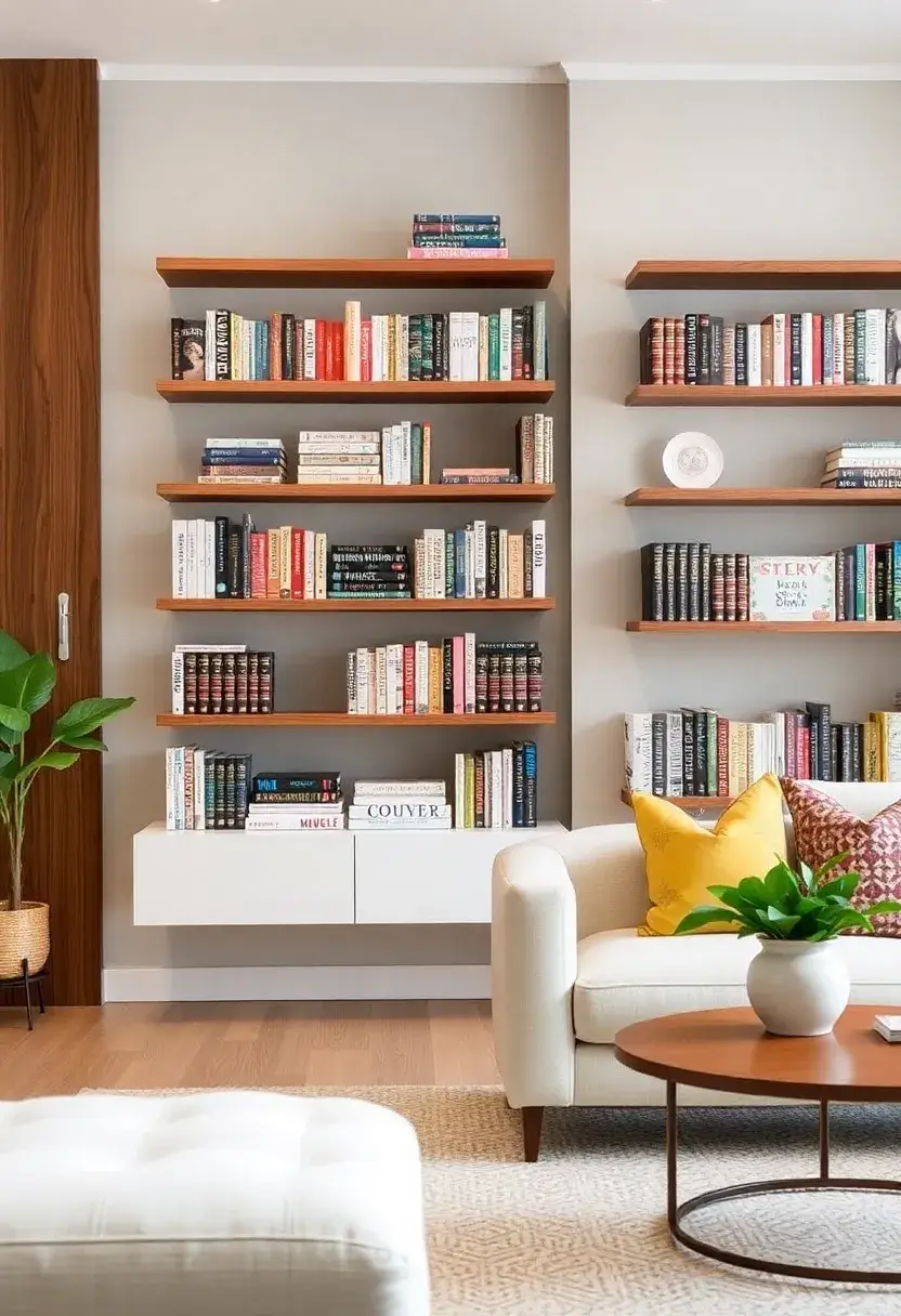 30+ Floating Shelf Ideas for Living Room Décor and Storage 132 30+ Floating Shelf Ideas for Living Room Décor and Storage - 20. Floating Book Shelves