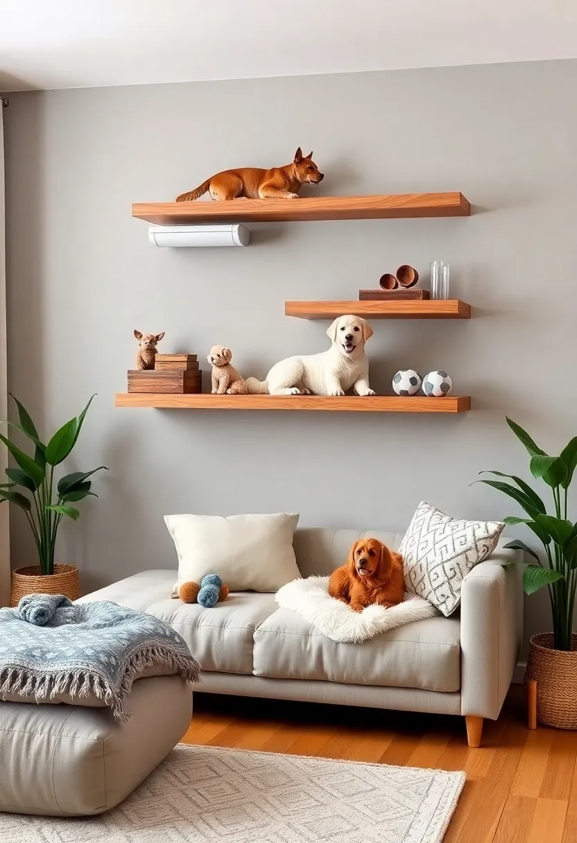 30+ Floating Shelf Ideas for Living Room Décor and Storage 158 30+ Floating Shelf Ideas for Living Room Décor and Storage - 24. Floating Pet Shelves