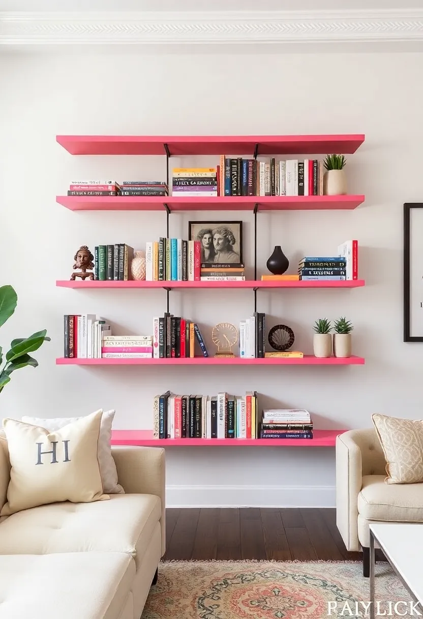 30+ Floating Shelf Ideas for Living Room Décor and Storage 186 30+ Floating Shelf Ideas for Living Room Décor and Storage - 28. Color-Coded Shelf Arrangement