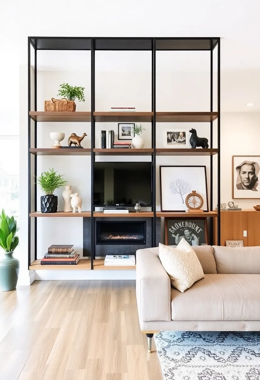 30+ Floating Shelf Ideas for Living Room Décor and Storage 196 30+ Floating Shelf Ideas for Living Room Décor and Storage - 30. Open-Concept Floating Divider