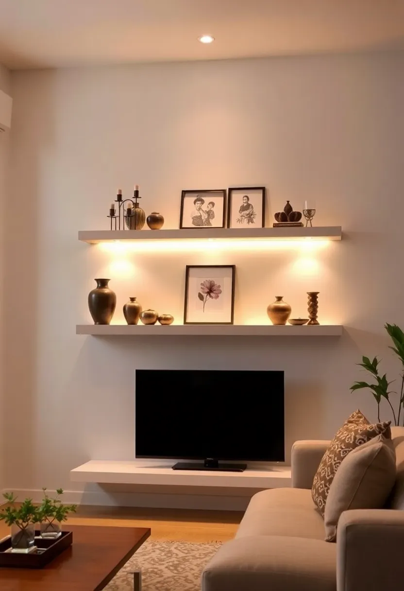 30+ Floating Shelf Ideas for Living Room Décor and Storage 36 30+ Floating Shelf Ideas for Living Room Décor and Storage - 6. Floating Shelf with Built-in Lighting