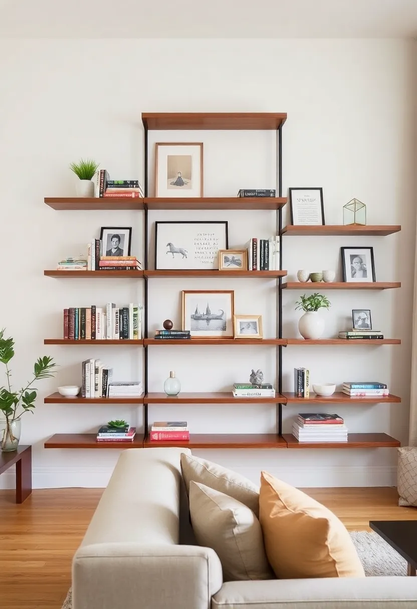 30+ Floating Shelf Ideas for Living Room Décor and Storage 43 30+ Floating Shelf Ideas for Living Room Décor and Storage - 7. Layered Floating Shelves