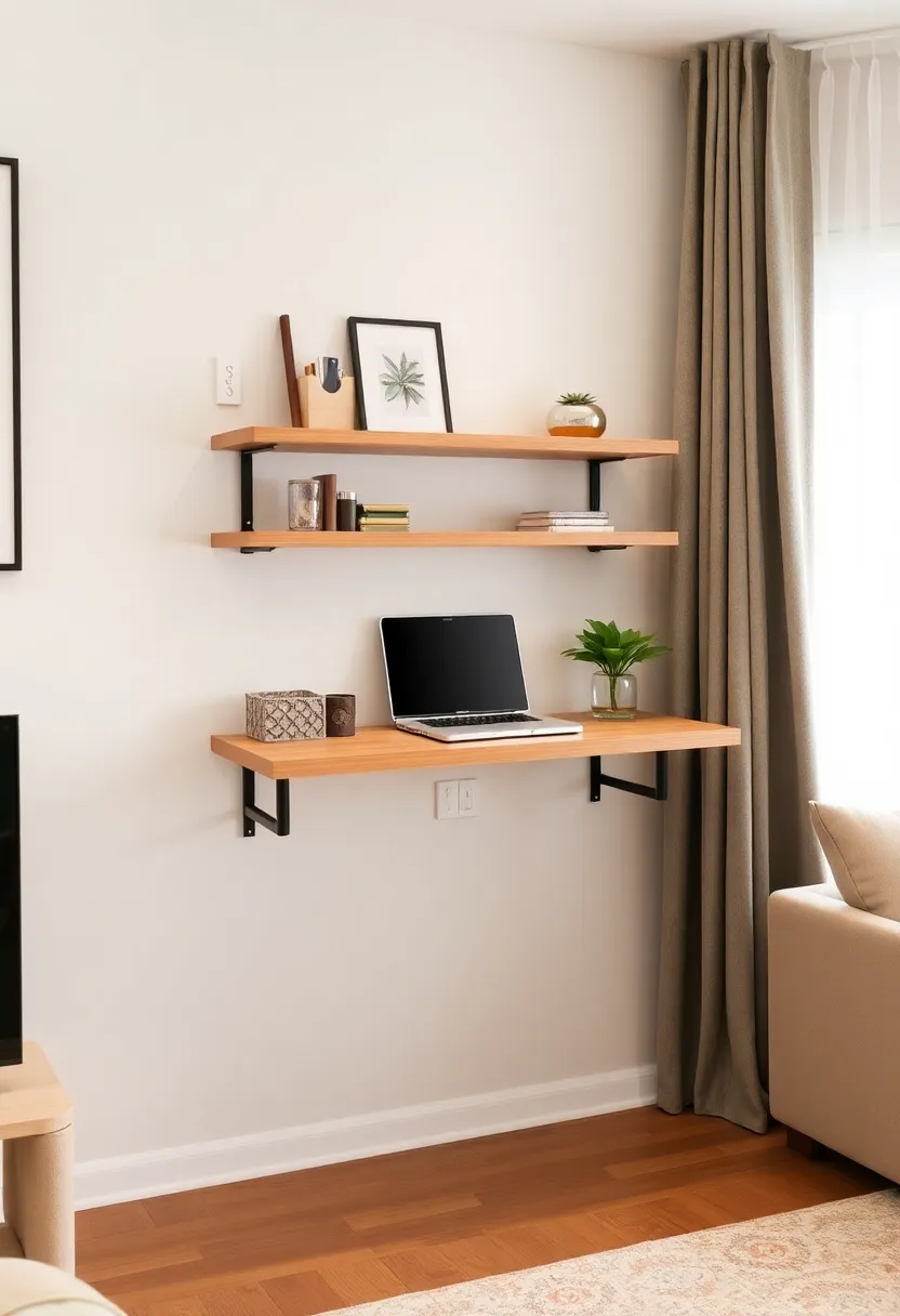 30+ Floating Shelf Ideas for Living Room Décor and Storage 50 30+ Floating Shelf Ideas for Living Room Décor and Storage - 8. Stylish Floating Desk Shelf