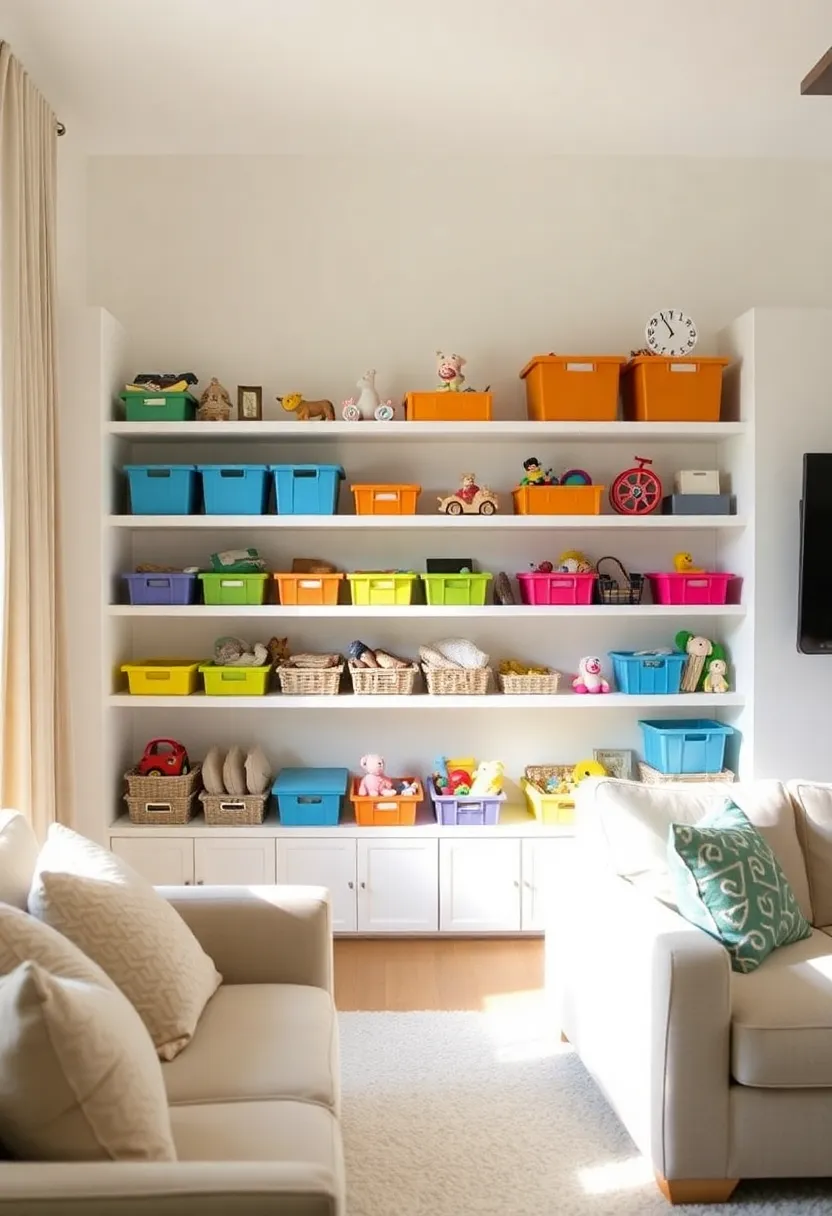 30+ Floating Shelf Ideas for Living Room Décor and Storage 57 30+ Floating Shelf Ideas for Living Room Décor and Storage - 9. Floating Shelves for Kids' Toys