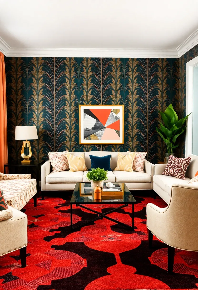 30+ Glamorous Art Deco Living Room Ideas for Timeless Elegance - 1. Geometric Patterns Galore