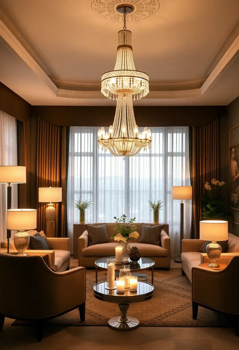 30+ Glamorous Art Deco Living Room Ideas for Timeless Elegance - 10. Layered Lighting