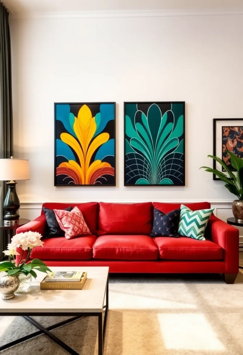 30+ Glamorous Art Deco Living Room Ideas for Timeless Elegance - 11. Art Deco Inspired Artwork