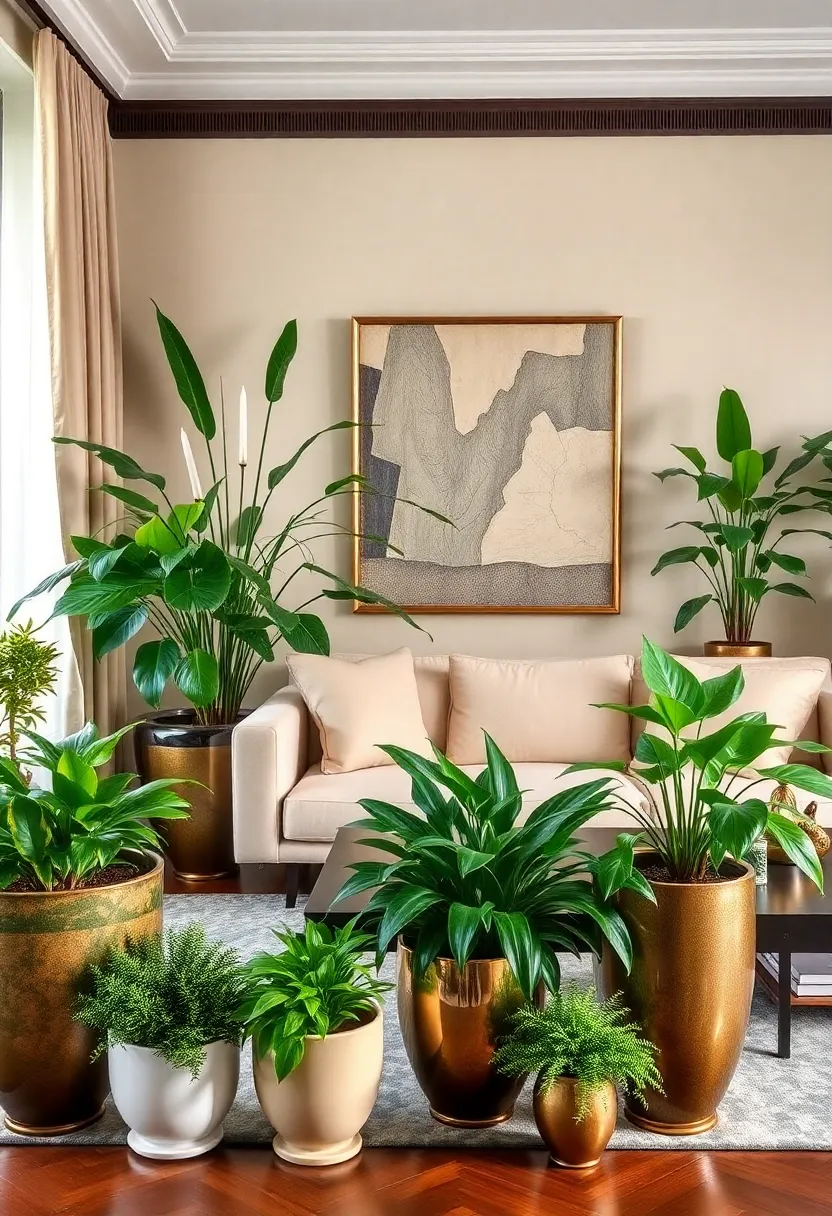 30+ Glamorous Art Deco Living Room Ideas for Timeless Elegance - 12. Incorporating Plants