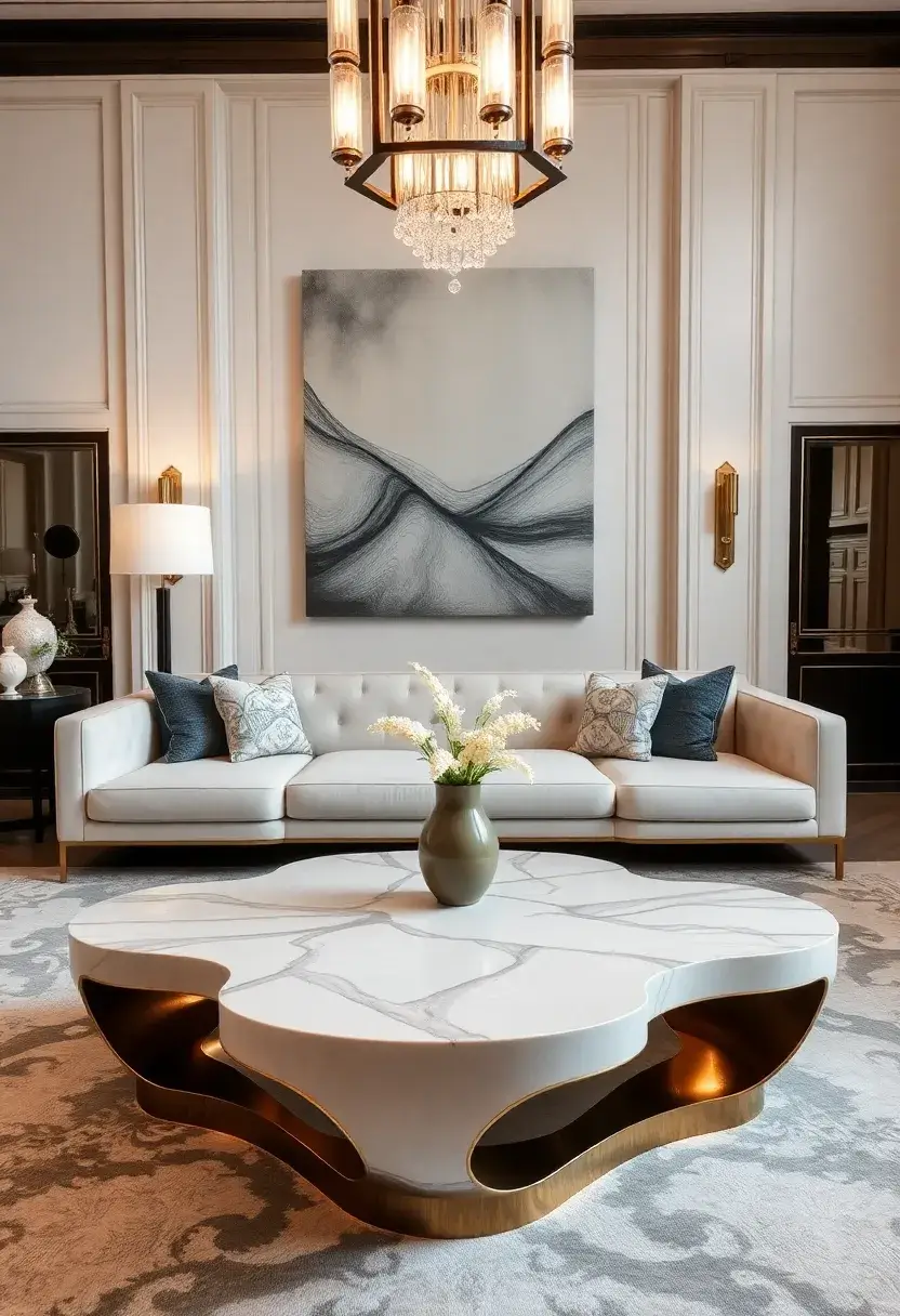30+ Glamorous Art Deco Living Room Ideas for Timeless Elegance - 15. Statement Coffee Tables